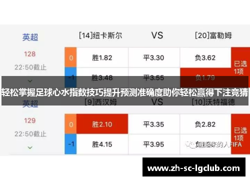 轻松掌握足球心水指数技巧提升预测准确度助你轻松赢得下注竞猜